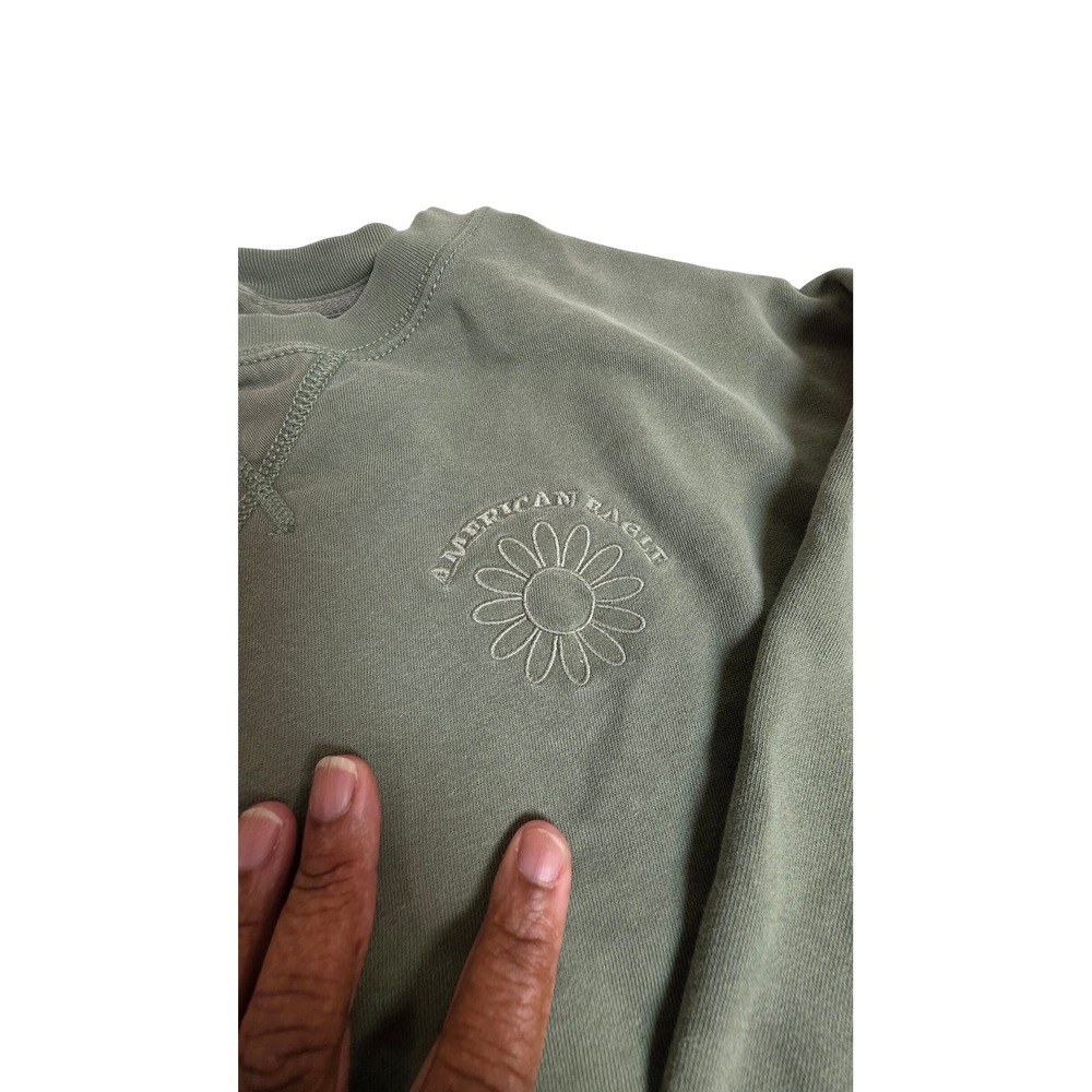 American Eagle Sweatshirt Womens Medium Olive Green Floral Daisy Crewneck